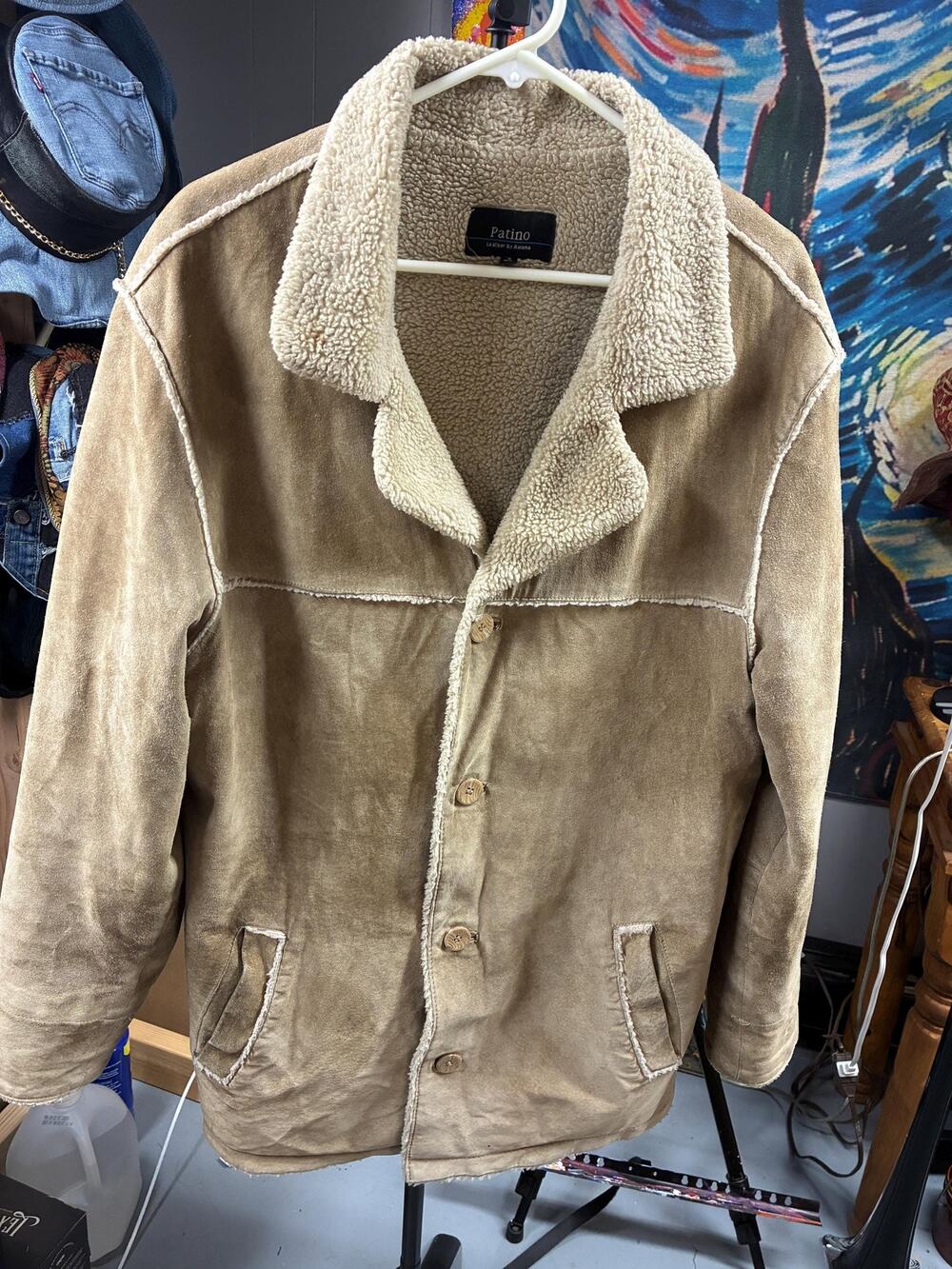 Vintage 70s Patino Suede Shearling Coat, Men’s Medium/Large, Women’s XL
